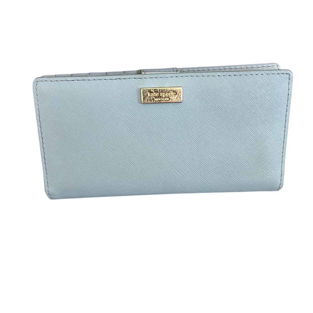 Kate Spade Wallet Powder Blue Leather Card Holder ID Designer Classic Minimalist - Picture 3 of 8